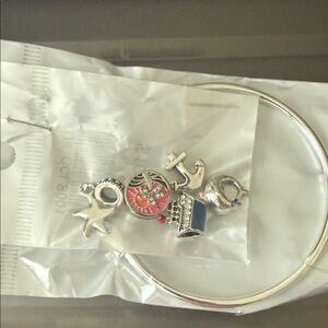Nautical Silver Charm Bracelet with Red and Blue Accents